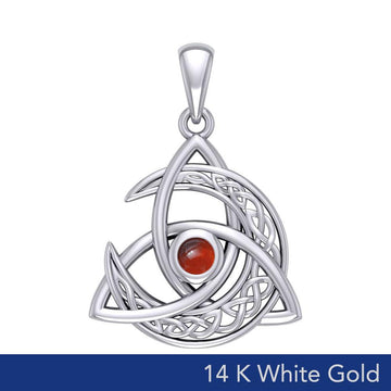 Trinity Knot with Celtic Crescent Moon 14 K Solid White Gold Pendant with Gem WPD5883 - Jewelry